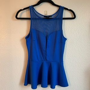 Forever21 Blue Sleeveless Peplum Sheer Detail Top